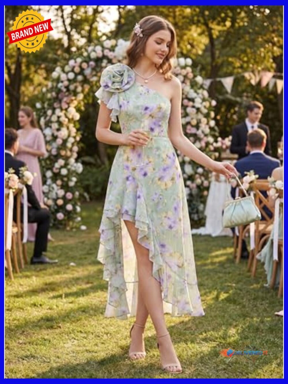 One Shoulder Ruffle Floral Maxi Sundress Wedding Guest Flowy A-Line - Picture 5 of 7